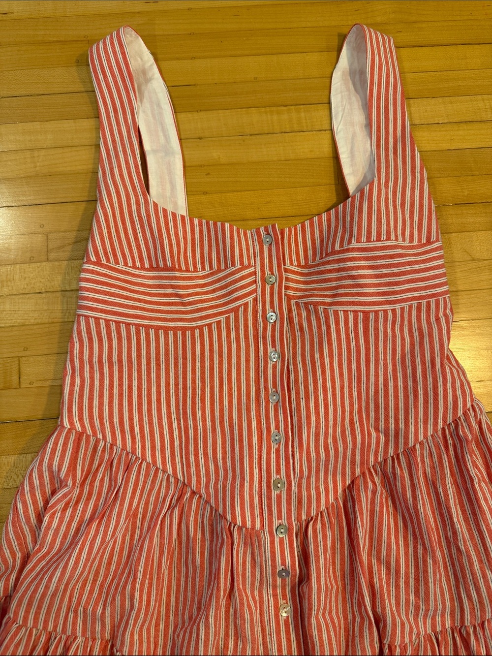 NWT Rumored Pink and White Striped Tiered ROMPER with Buttons - Picture 3 of 5